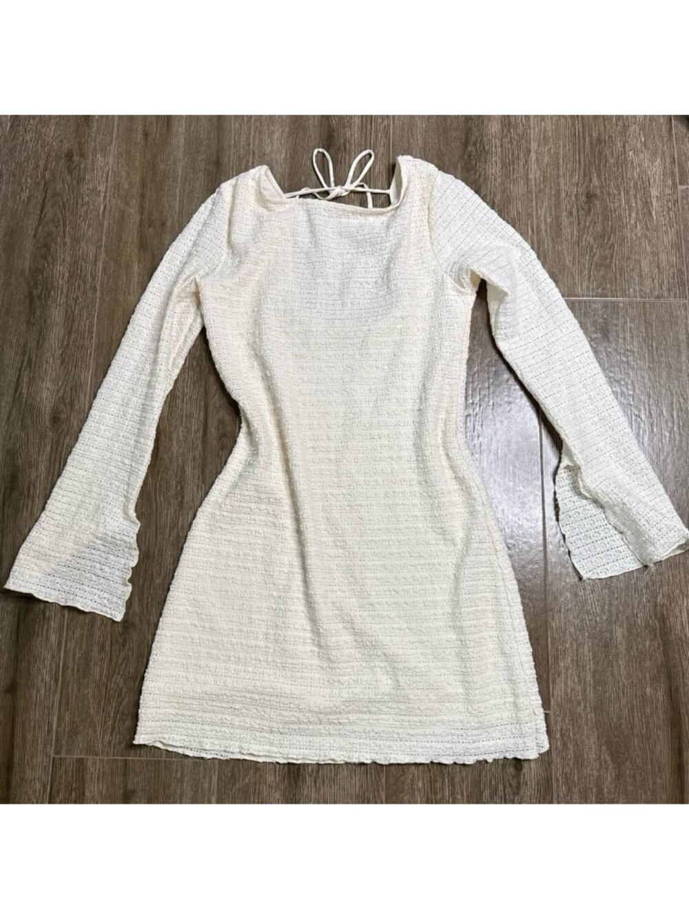 Wild Fable Cream Ribbed Bell Sleeve Dress S